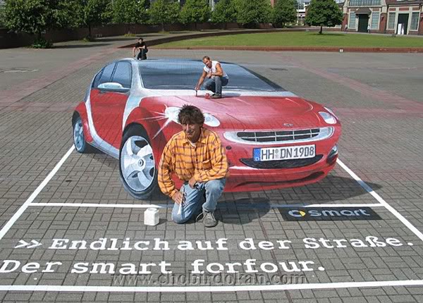 Sidewalk art - 3D car