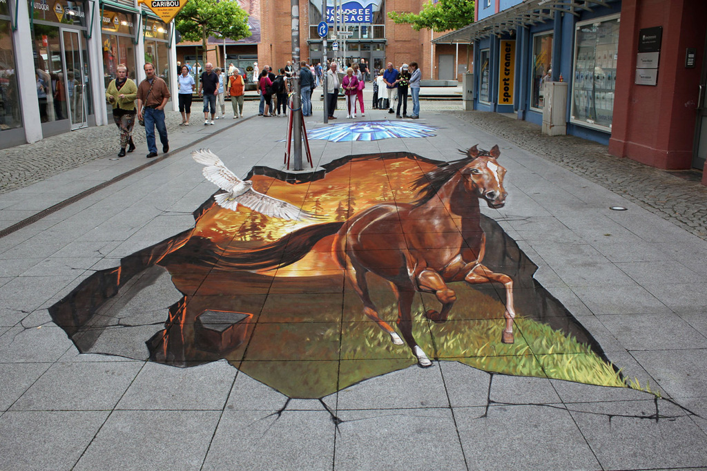 Sidewalk art - horse and dove