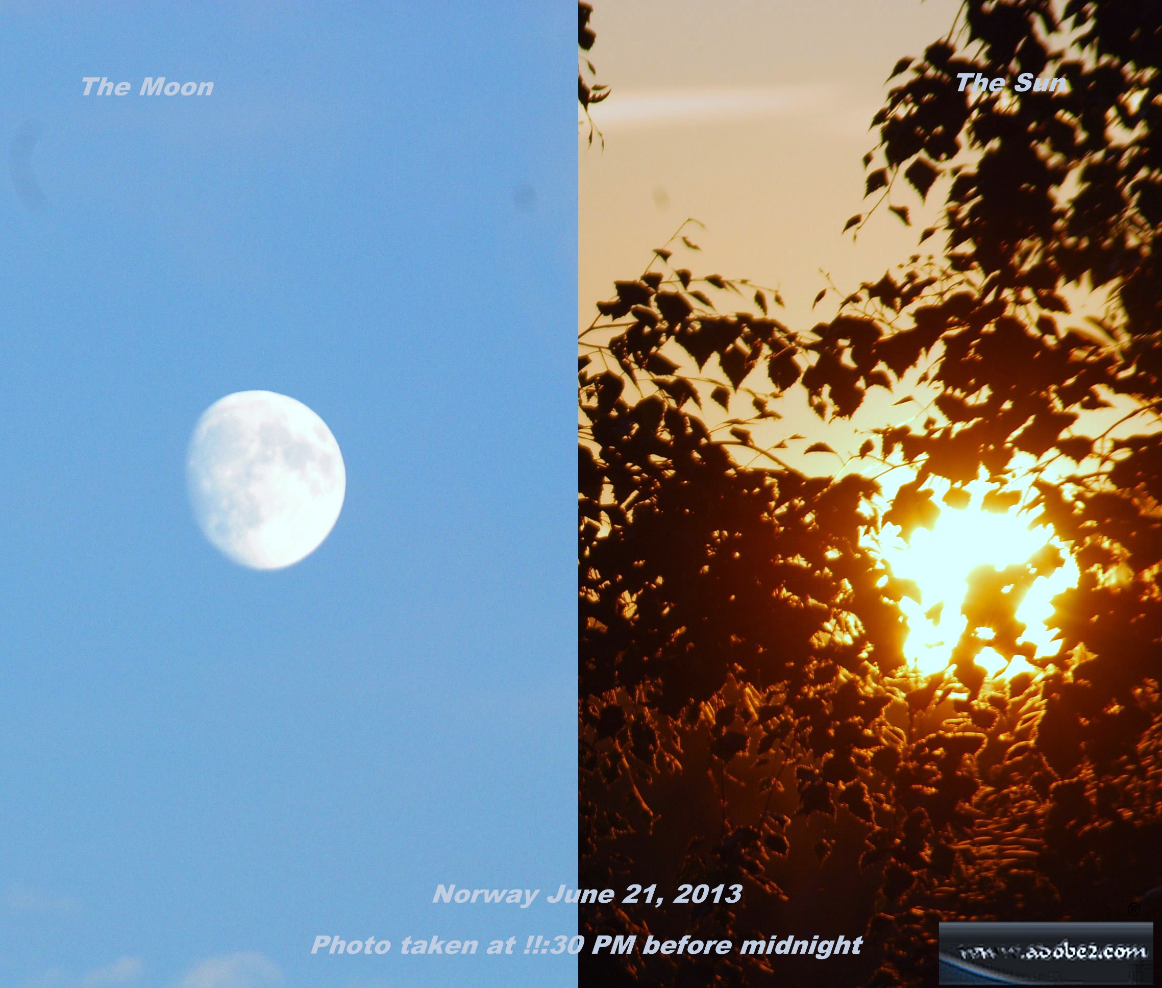 Moon and Sun at same time in June, Norway