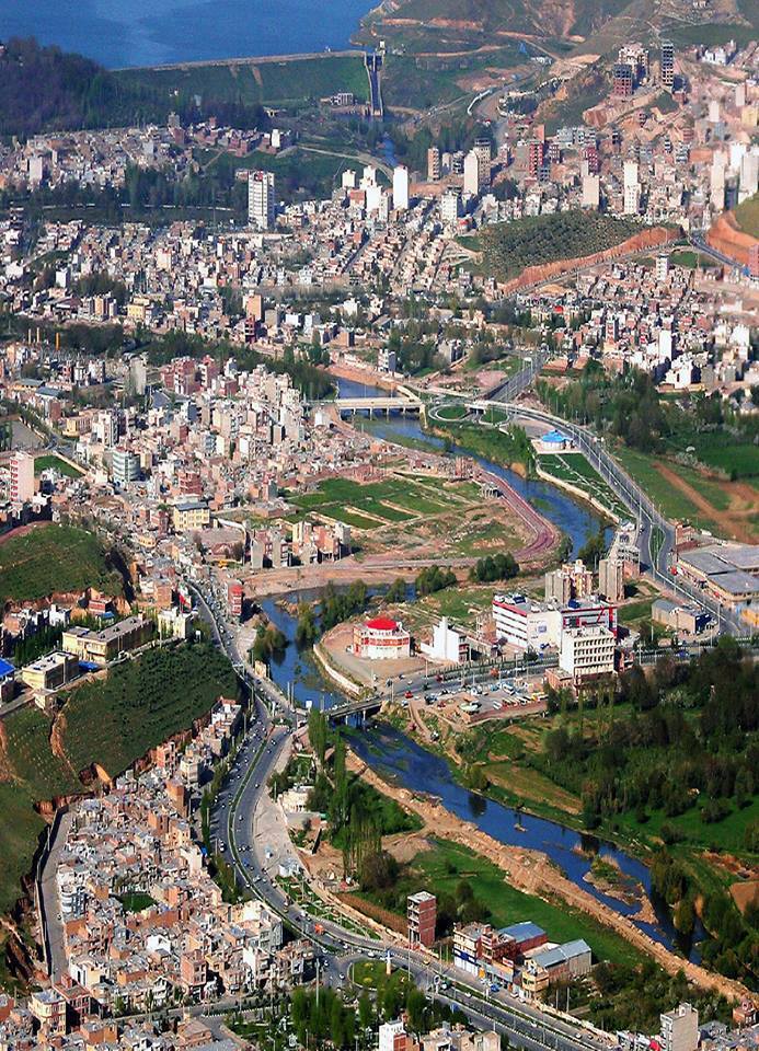 View at the city from the plane