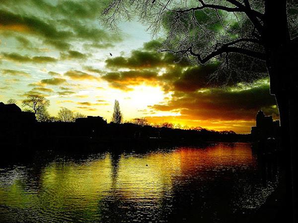 Colorful sunset over the river