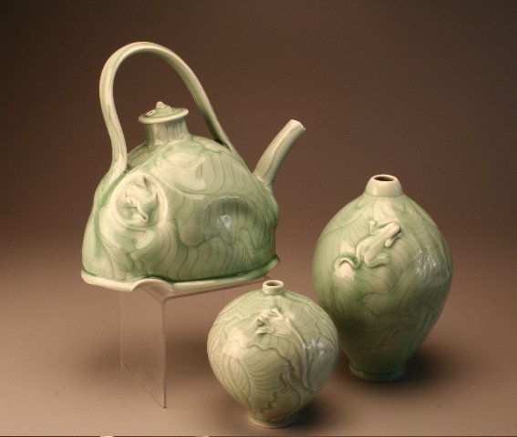 Ceramic teapot and pitchers