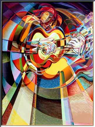 Avant-garde painting of a guitar player